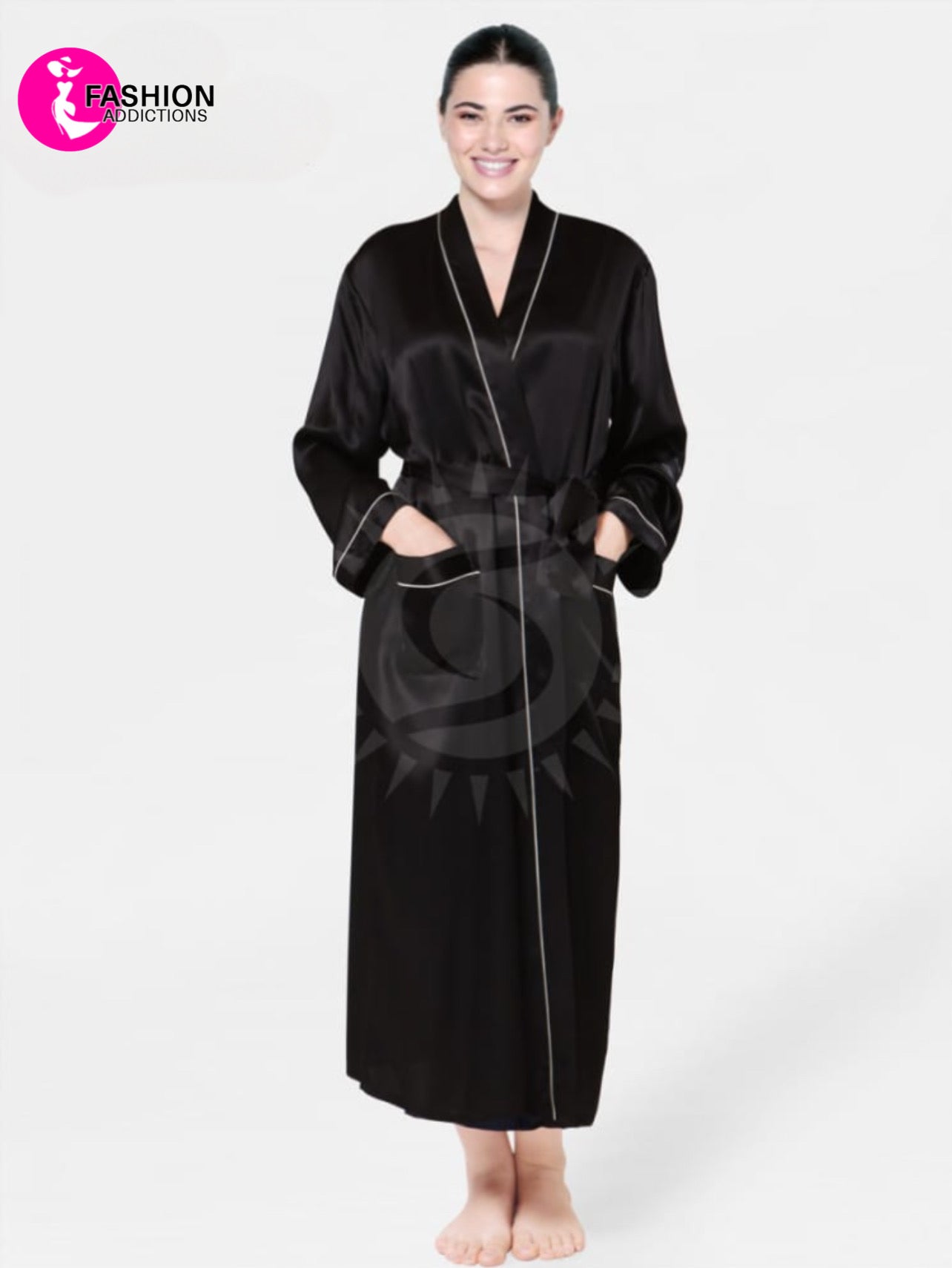 Long black silk dressing gown hotsell