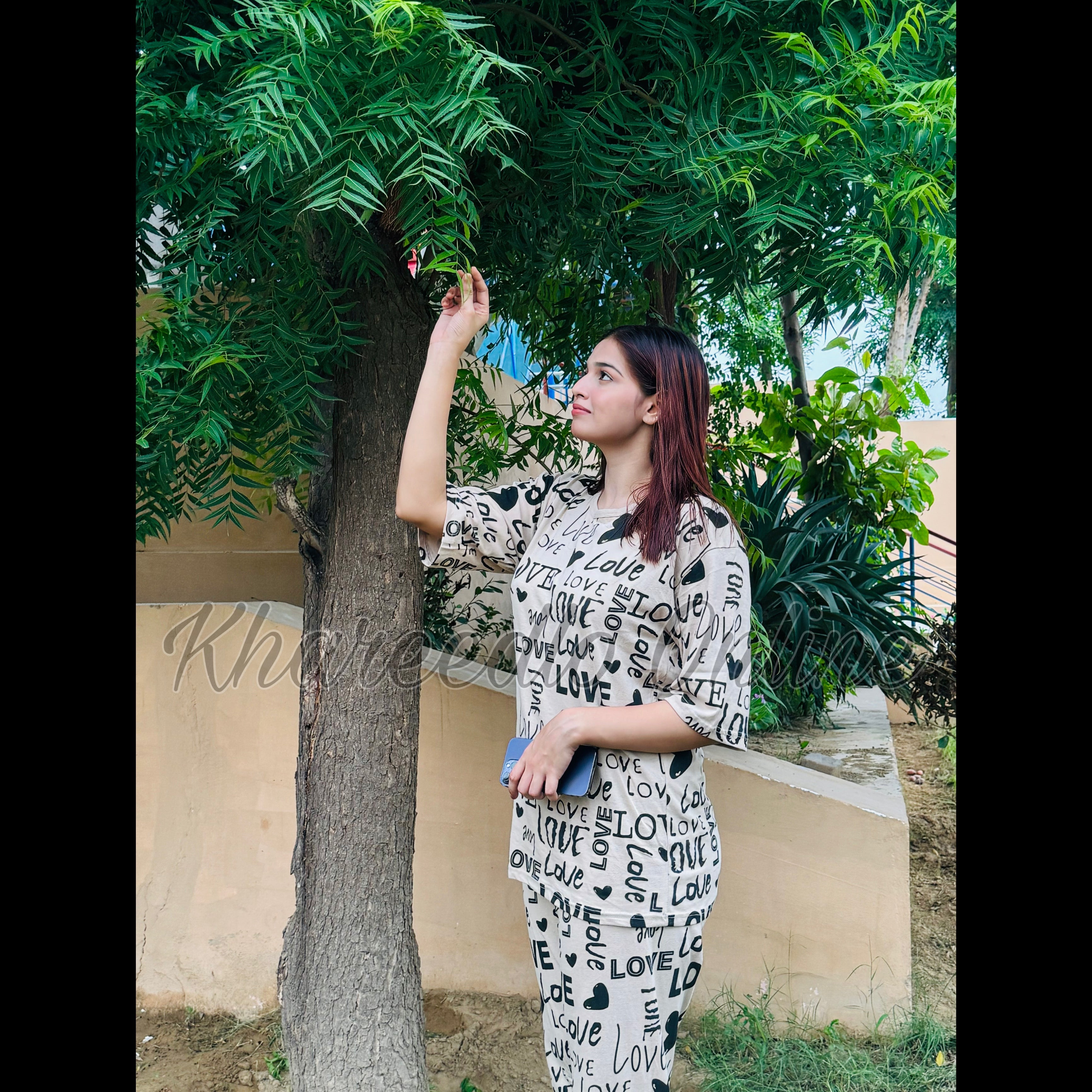 Off White All Over Love Heart Printed Night Suit (FA-505)