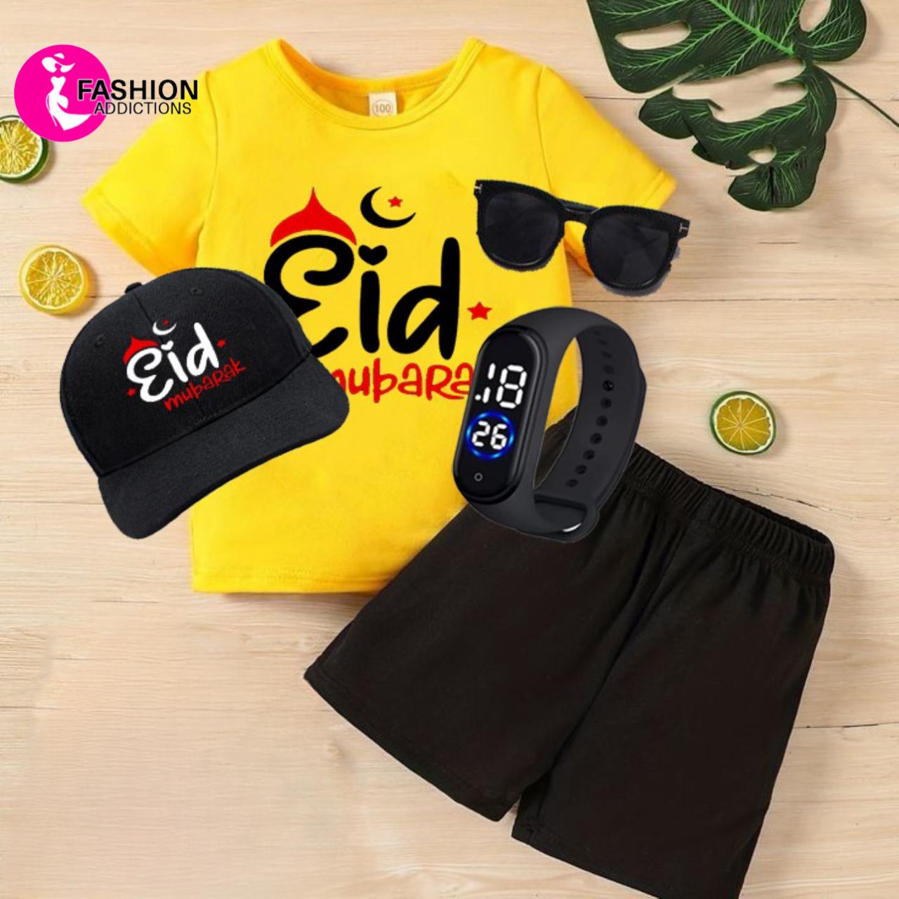 Shirt Short Glasses Watch & Cap/ Eid Mubarak