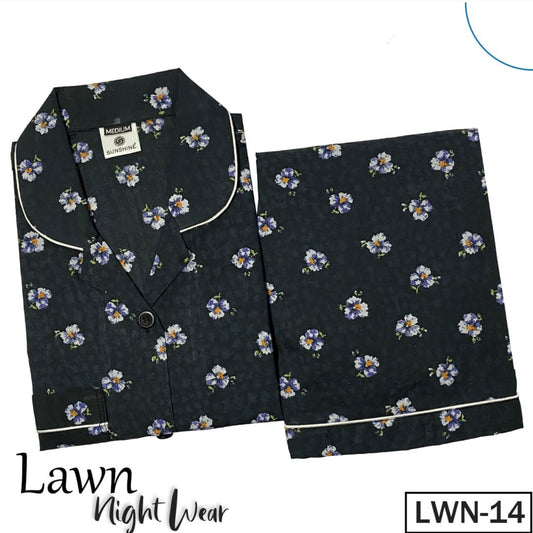 Black Floral Printed Lawn Nightdress-LWN-14