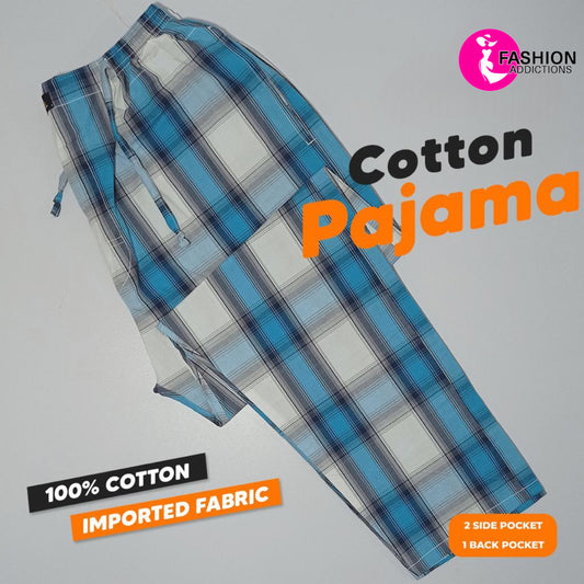 Sea Blue Check Cotton Trousers For Men