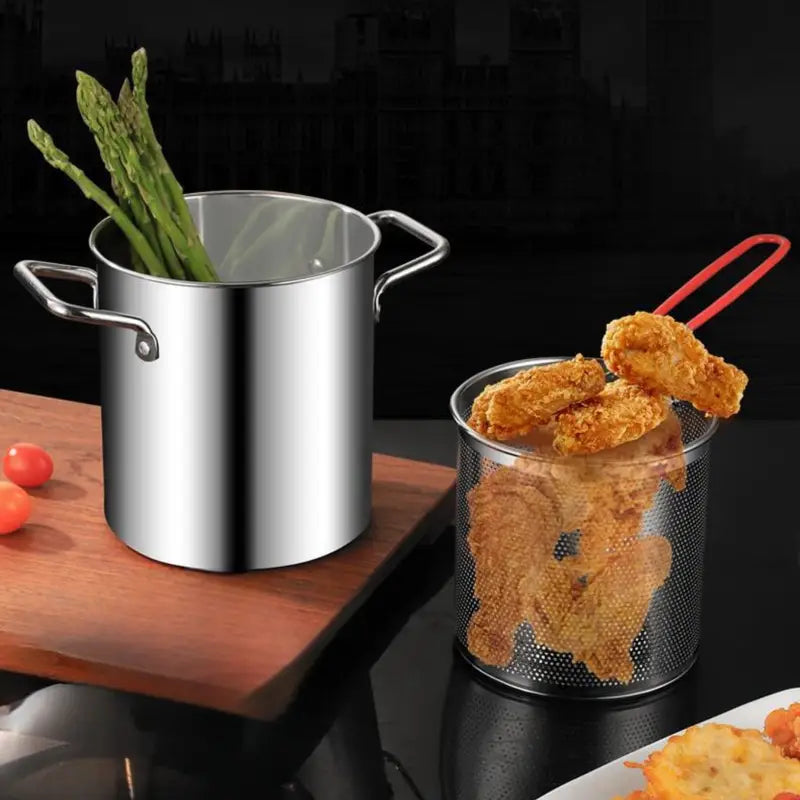 Stainless-Steel Deep Fryer Pot with Strainer Basket