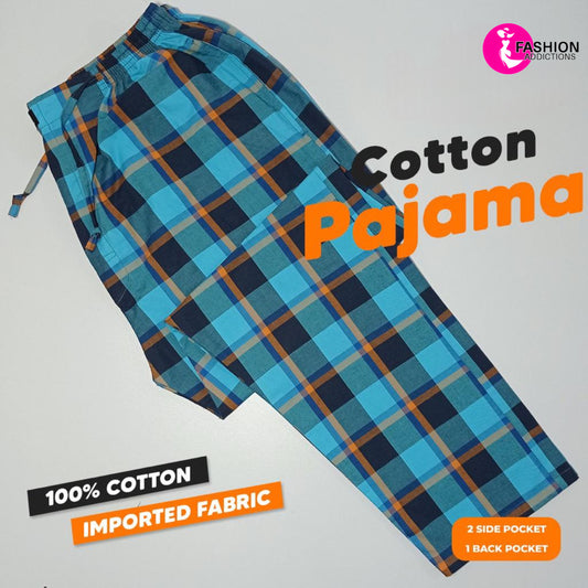 Cyan Check Cotton Trousers For Men