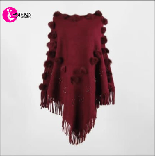 Fleece Poncho | Maroon