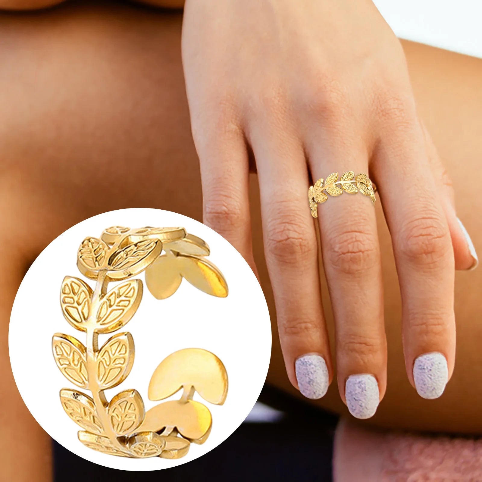 Stainless Steel Wheat Ears and Leaves Open ring