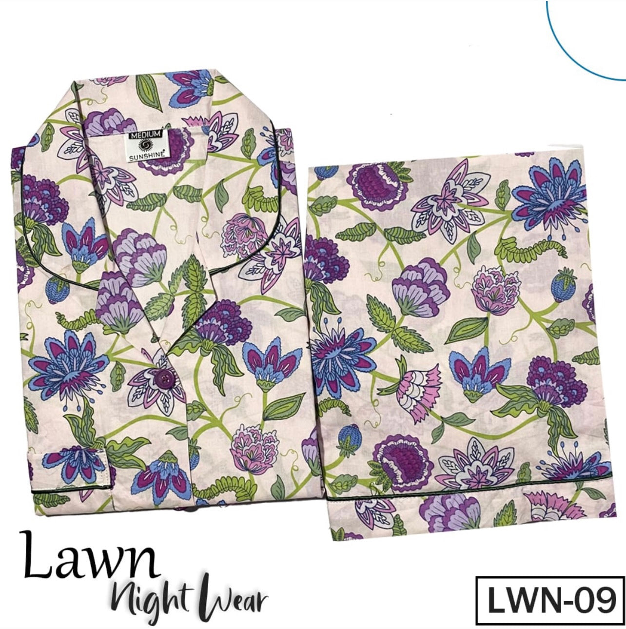 Printed Lawn Nightsuit - Violet Floral