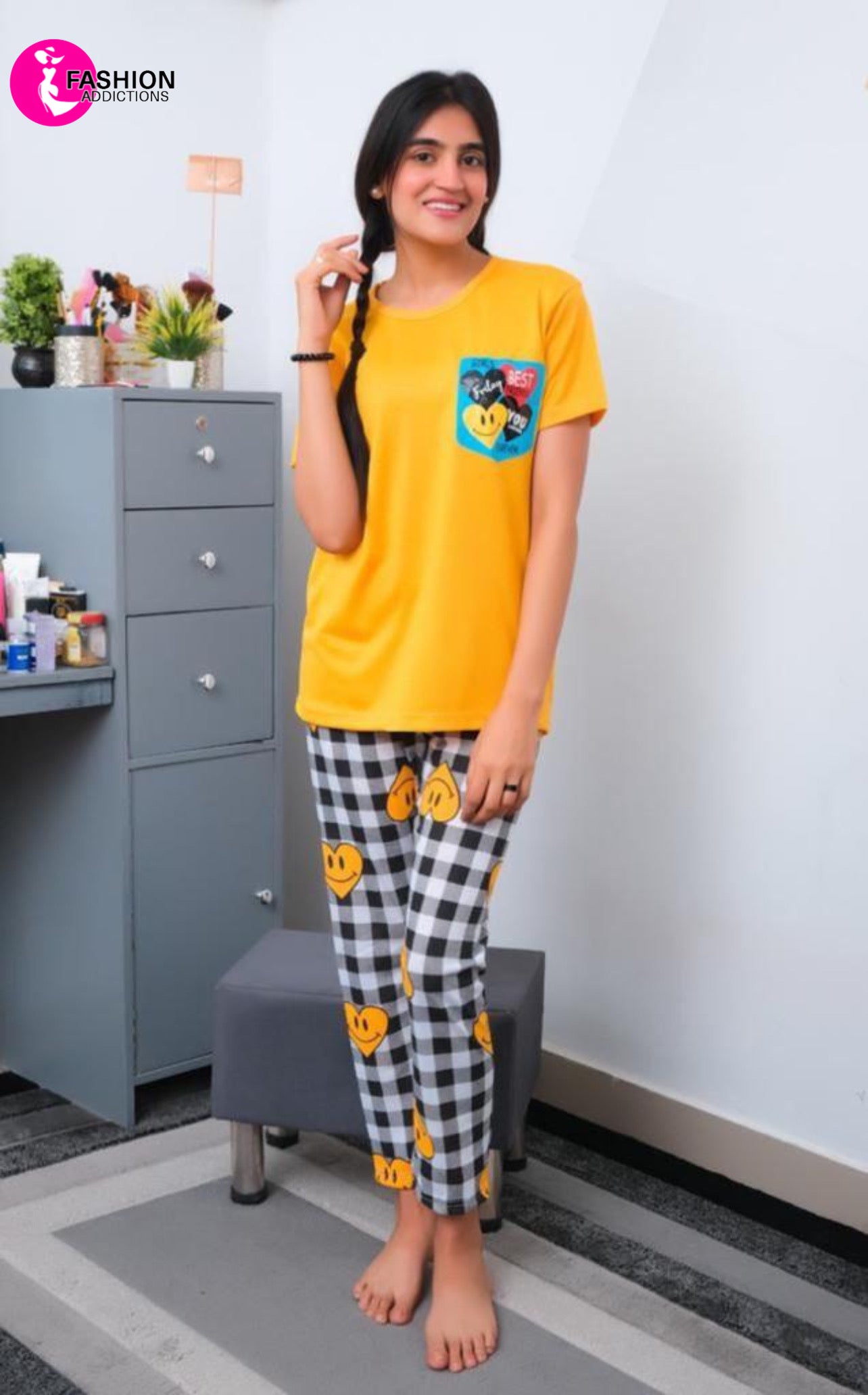 Yellow Heart Women Pajam Set