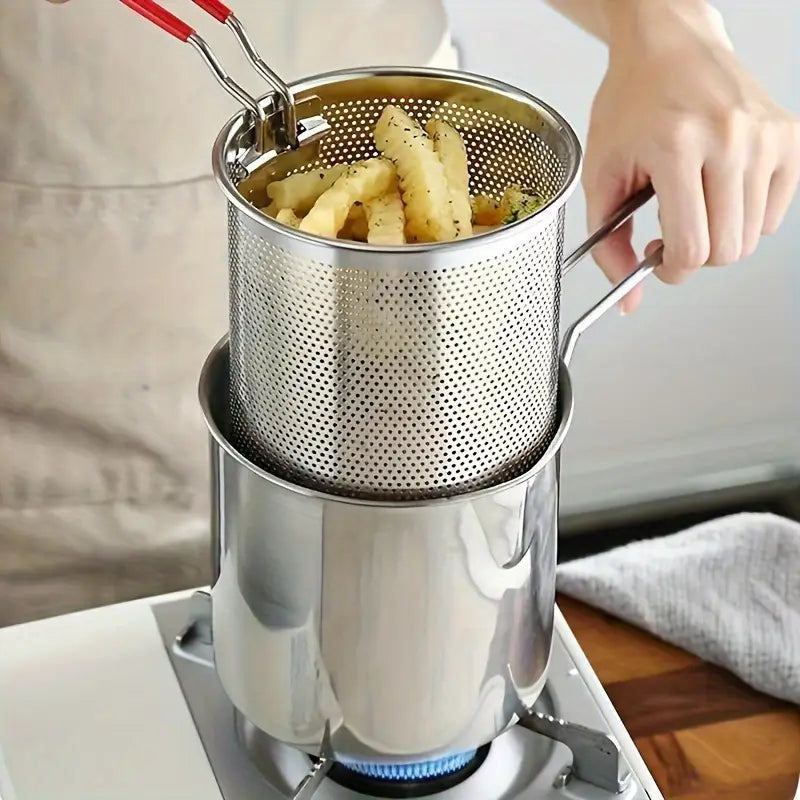 Stainless-Steel Deep Fryer Pot with Strainer Basket