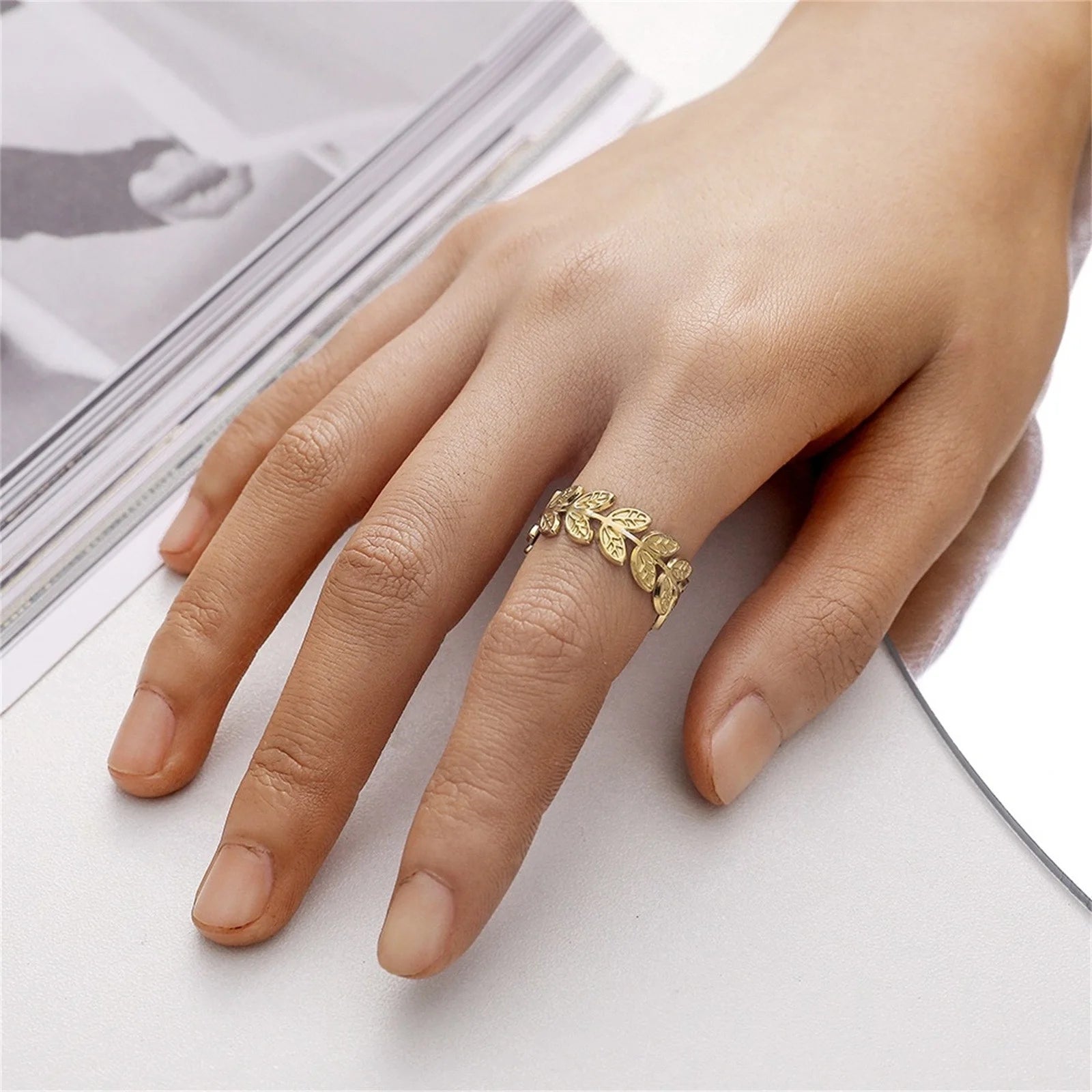 Stainless Steel Wheat Ears and Leaves Open ring