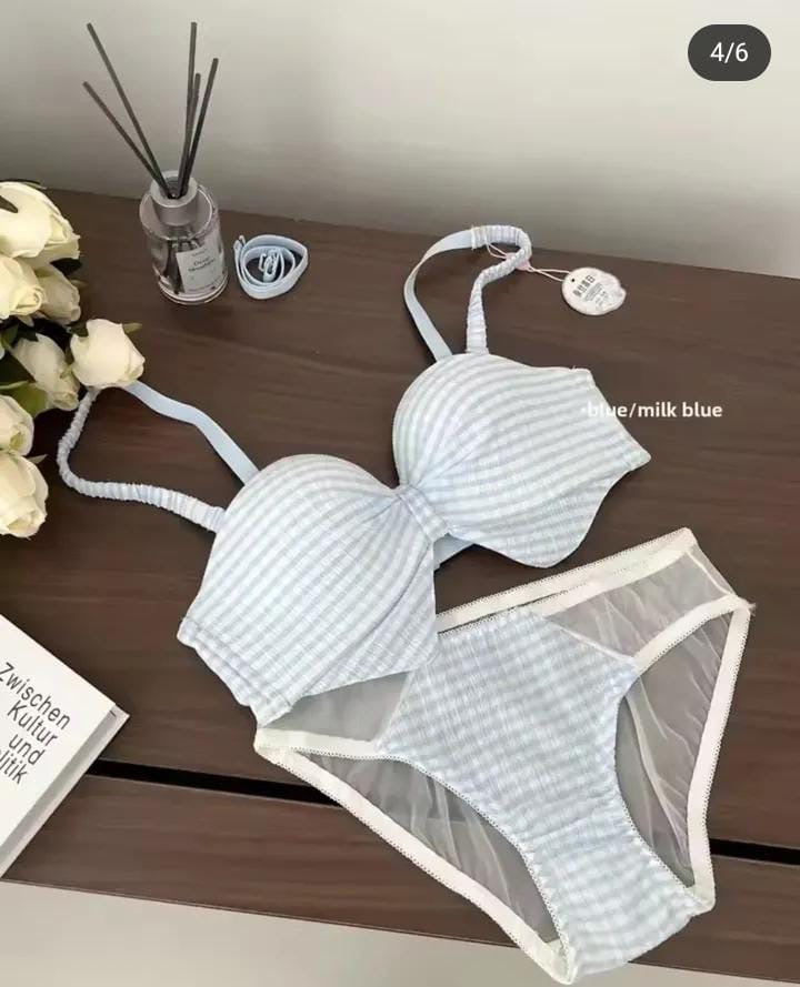 Front Bow Check Bra & Panty Set