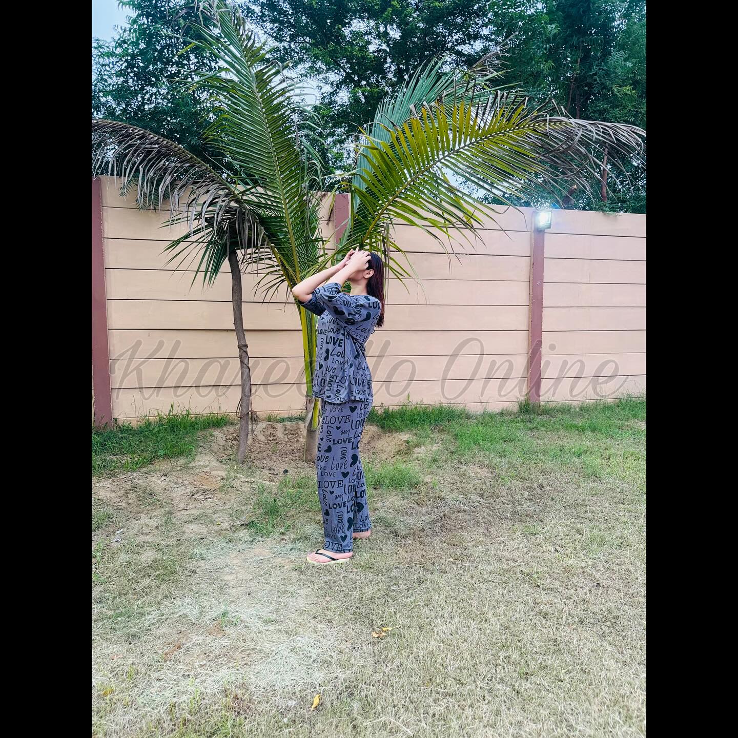 Grey All Over Love Heart Printed Night Suit (FA-507)