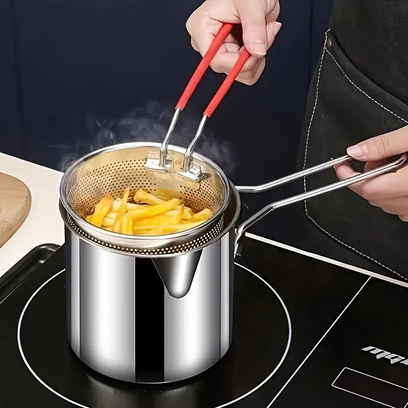 Stainless-Steel Deep Fryer Pot with Strainer Basket