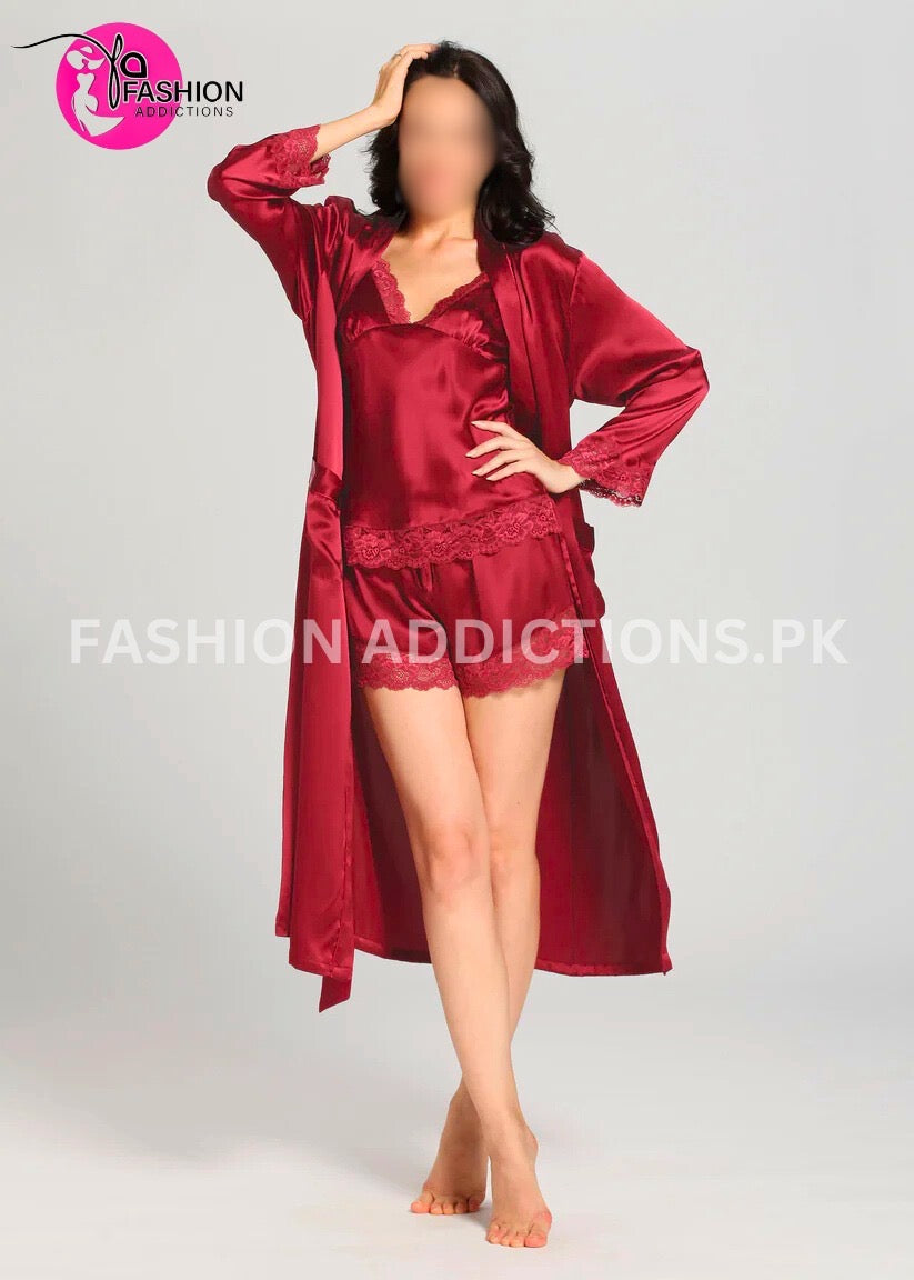 Luxurious Silk Camisole & Gown Set | Maroon