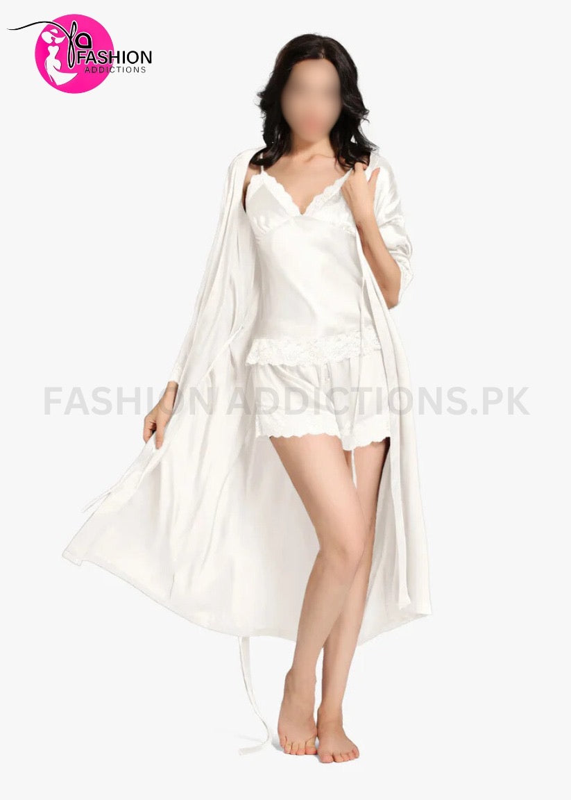 Luxurious Silk Camisole & Gown Sets | White