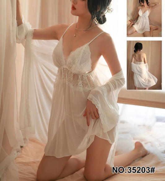 Elegant White Lace Sheer Robe