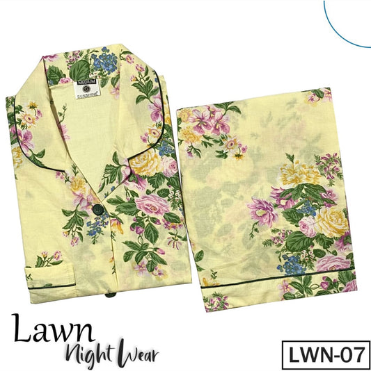 Printed Lawn Nightdress - Light Yellow Flowers