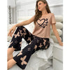Brown With Black Butterflies Heart Printed T-shirt And Butterflies Printed Trouser Suit (FA-482)