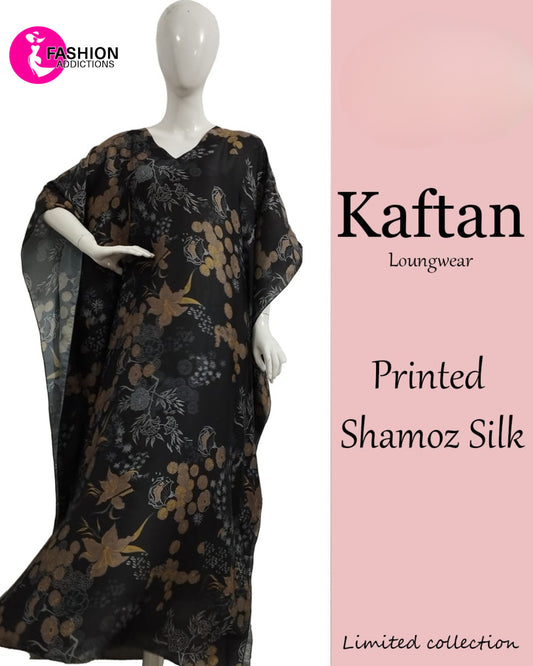 Black Floral Silk Kaftan Nightdress