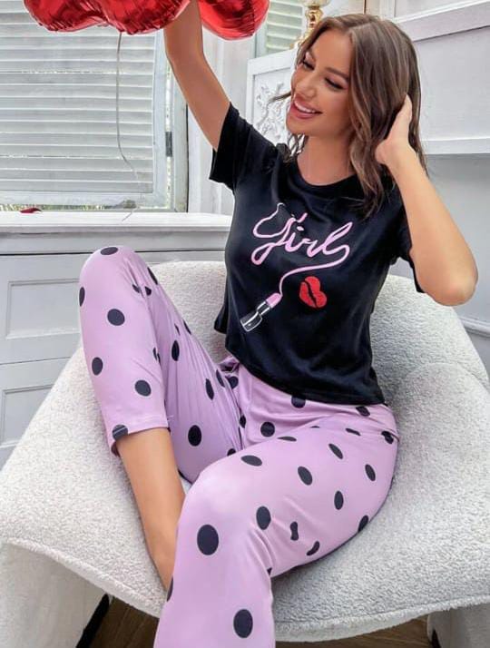 Black Girl With Lips Printed Night wear