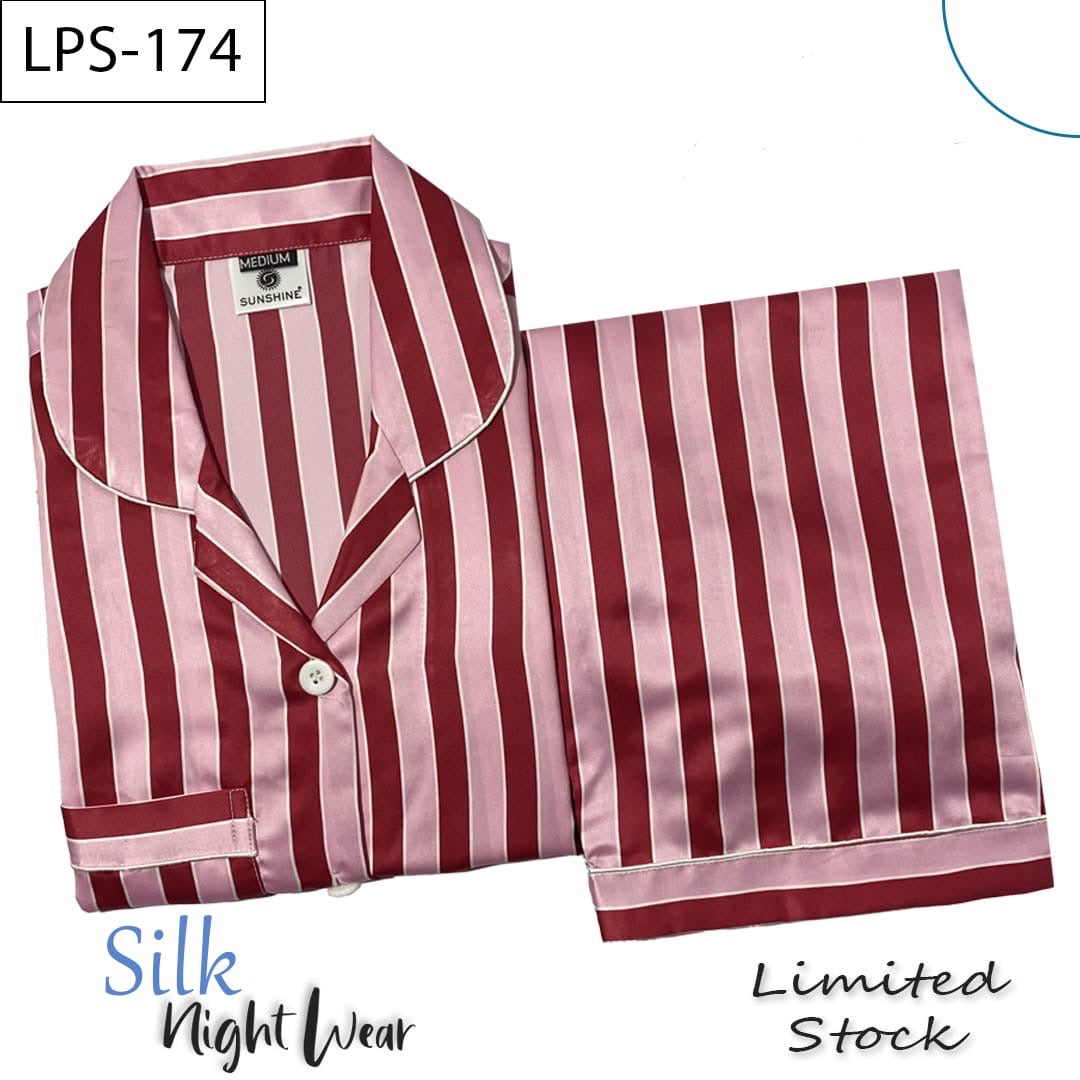 Crimson Stripe Printed Silk Nightdress LPS-174