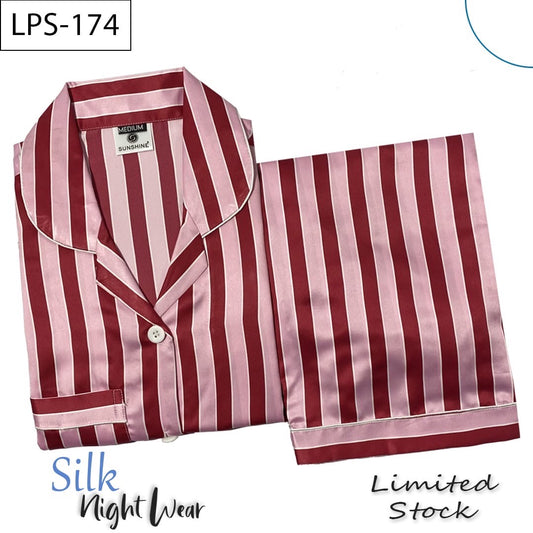 Crimson Stripe Printed Silk Nightdress LPS-174