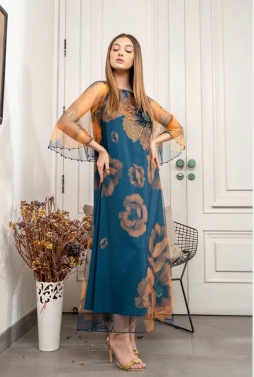 Blue Luxury Silk Dress | Unstitched Collection