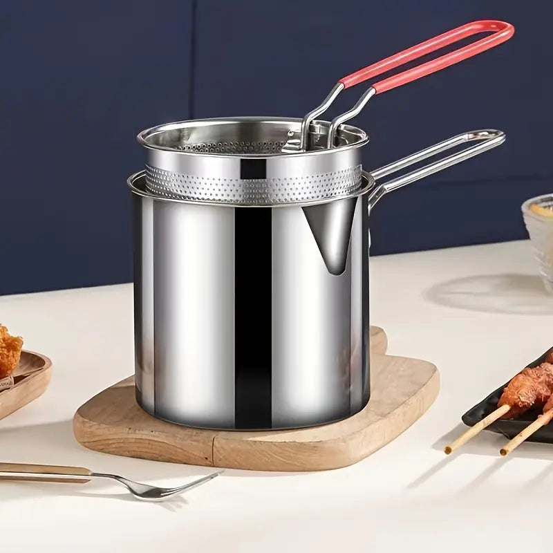 Stainless-Steel Deep Fryer Pot with Strainer Basket