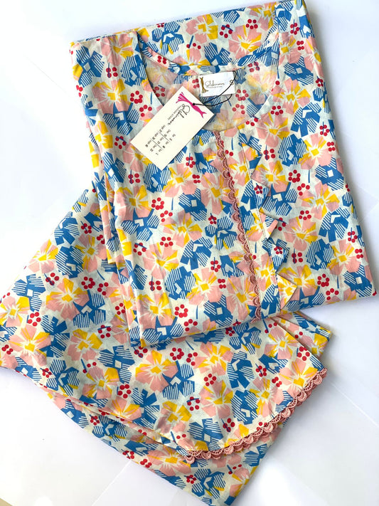 Blue Floral Print - 2 pc