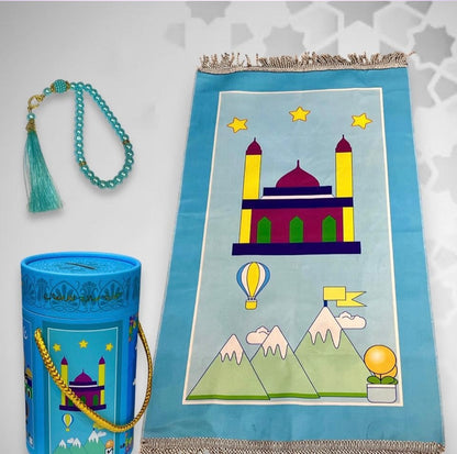 Prayer Mat With Prayer Beads and Money Box.