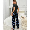 Black With Blue Butterflies Heart Printed T-shirt And Butterflies Printed Trouser Suit (FA-480)