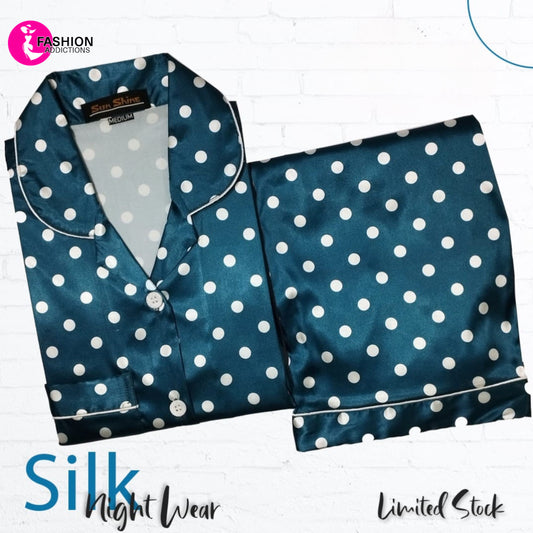 Nightwear Printed Silk Teal Dots