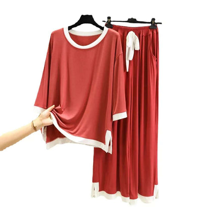 Red & White Stripe Flapper Style Full Sleeves Home Wear (KO-NS-342)