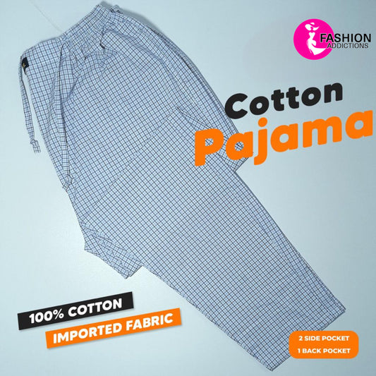 Light Blue Check Cotton Trousers For Men