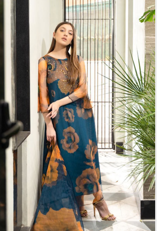 Blue Luxury Silk Dress | Unstitched Collection