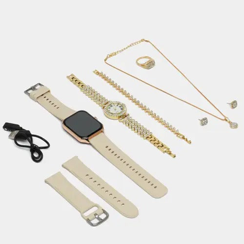 A58 Plus 8-in-1 Smart Watch & Jewelry Combo Set – Stylish Gift Box for Women