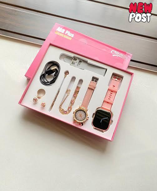 A68 Plus Smartwatch & Jewellery Gift Set – 2.2″ Touchscreen Watch, Analog Watch, Necklace, Earrings, Bracelet & Ring – IP67 Health Tracker