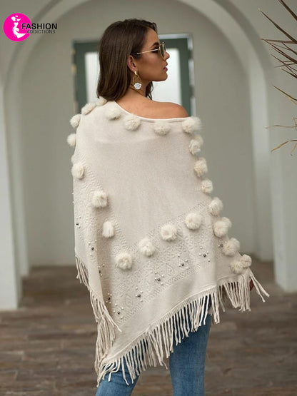 Fleece Poncho | White