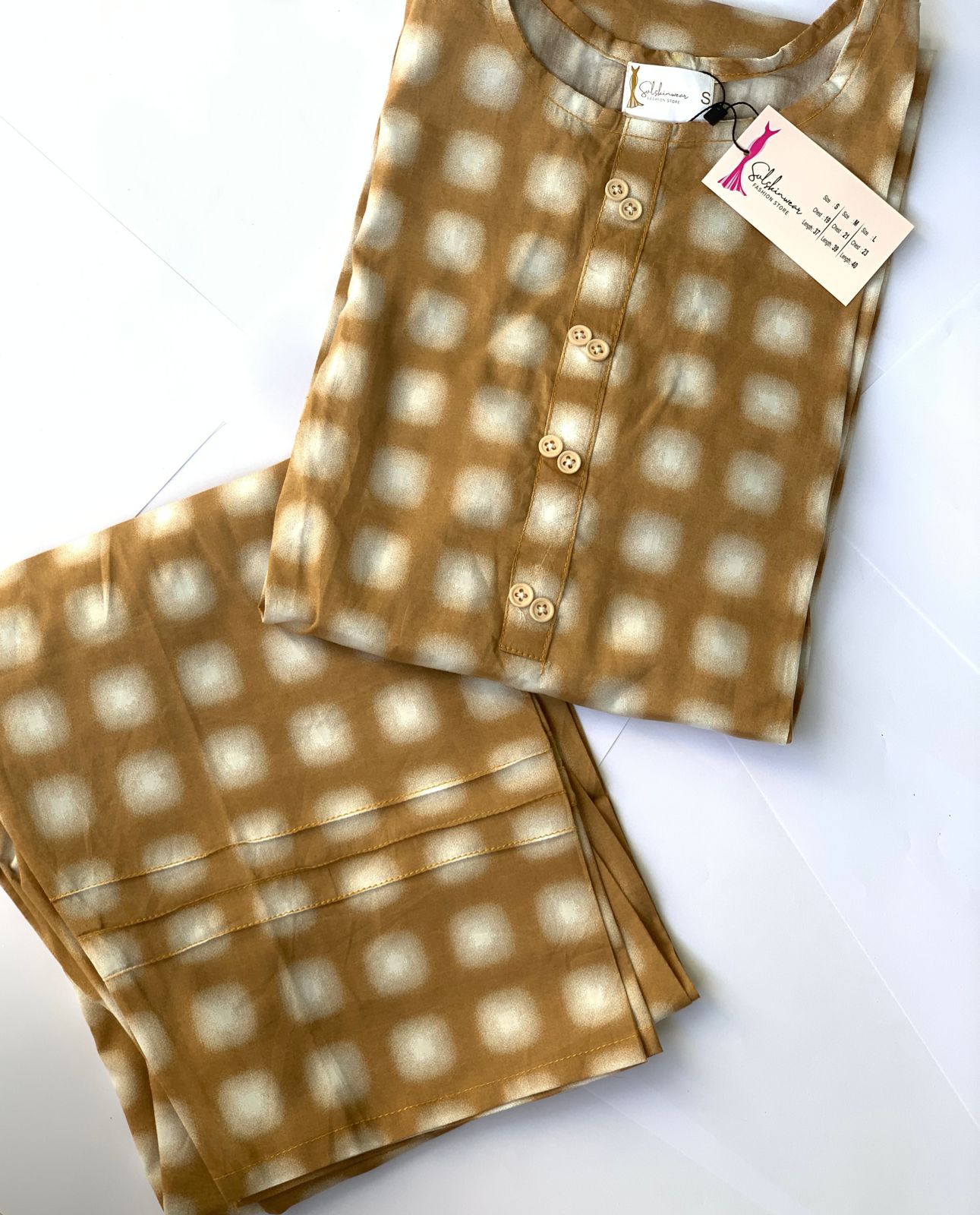 Brown Squared Print - 2 Pc