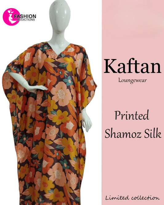 Orange Flowers Silk Kaftan Nightdress