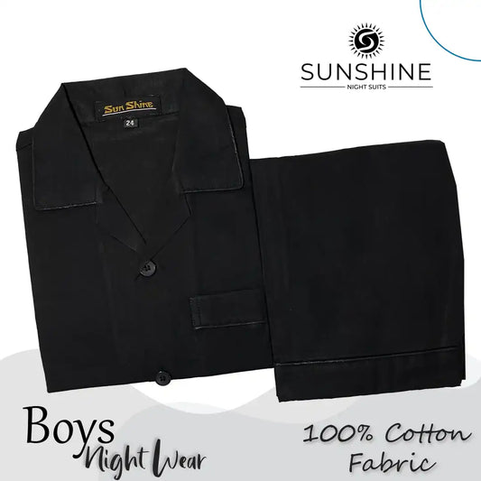 Black Plain Cotton Nightwear For Boys BCN-04