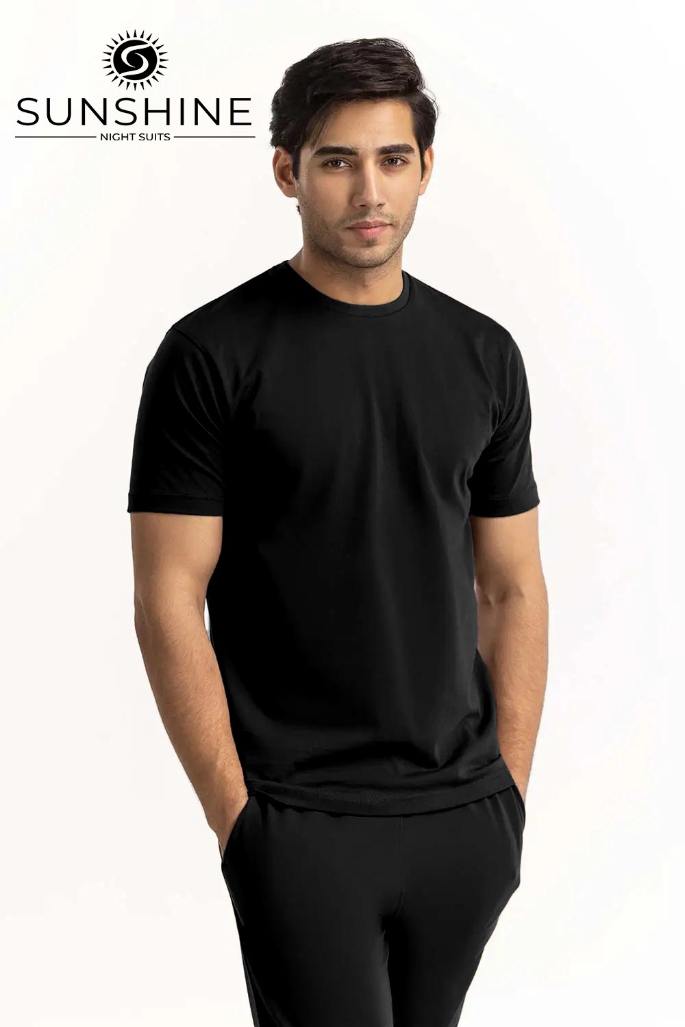 Black Jersey Pajama Set for Men