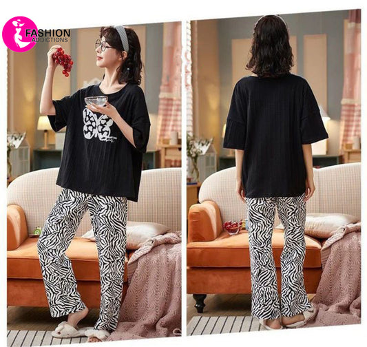 Black N White Butterfly Women Pajama Set