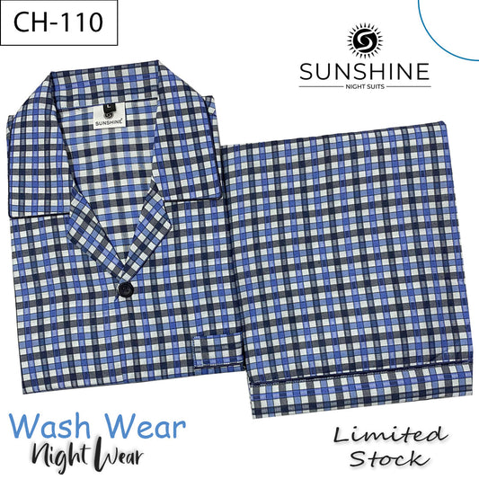 White Blue Check Night Suit – CH-110