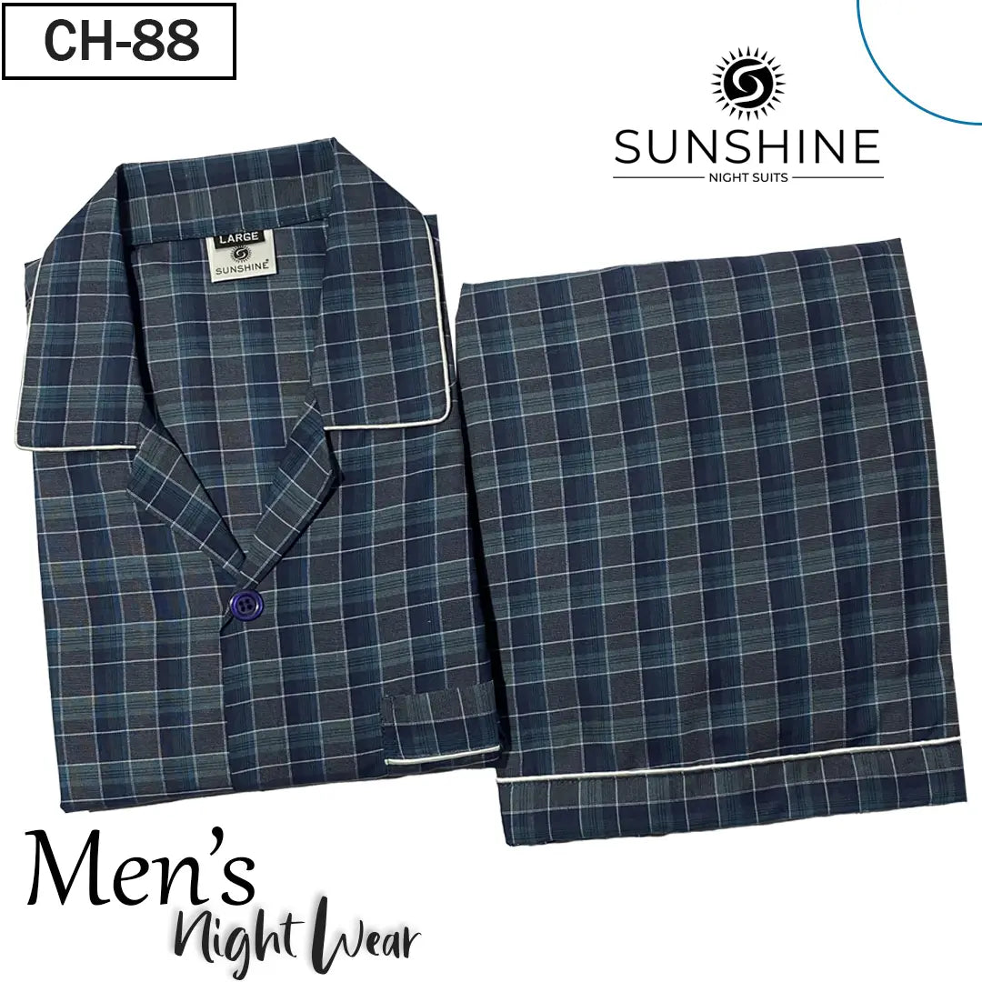 Steel Blue Check Night Suit – CH-088