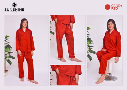 Red Plain Night Dress for Ladies