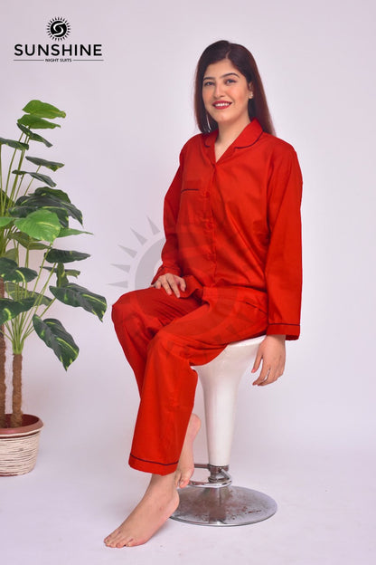 Red Plain Night Dress for Ladies