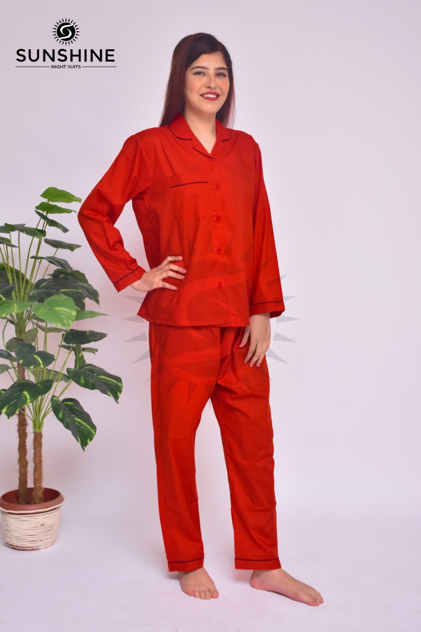 Red Plain Night Dress for Ladies