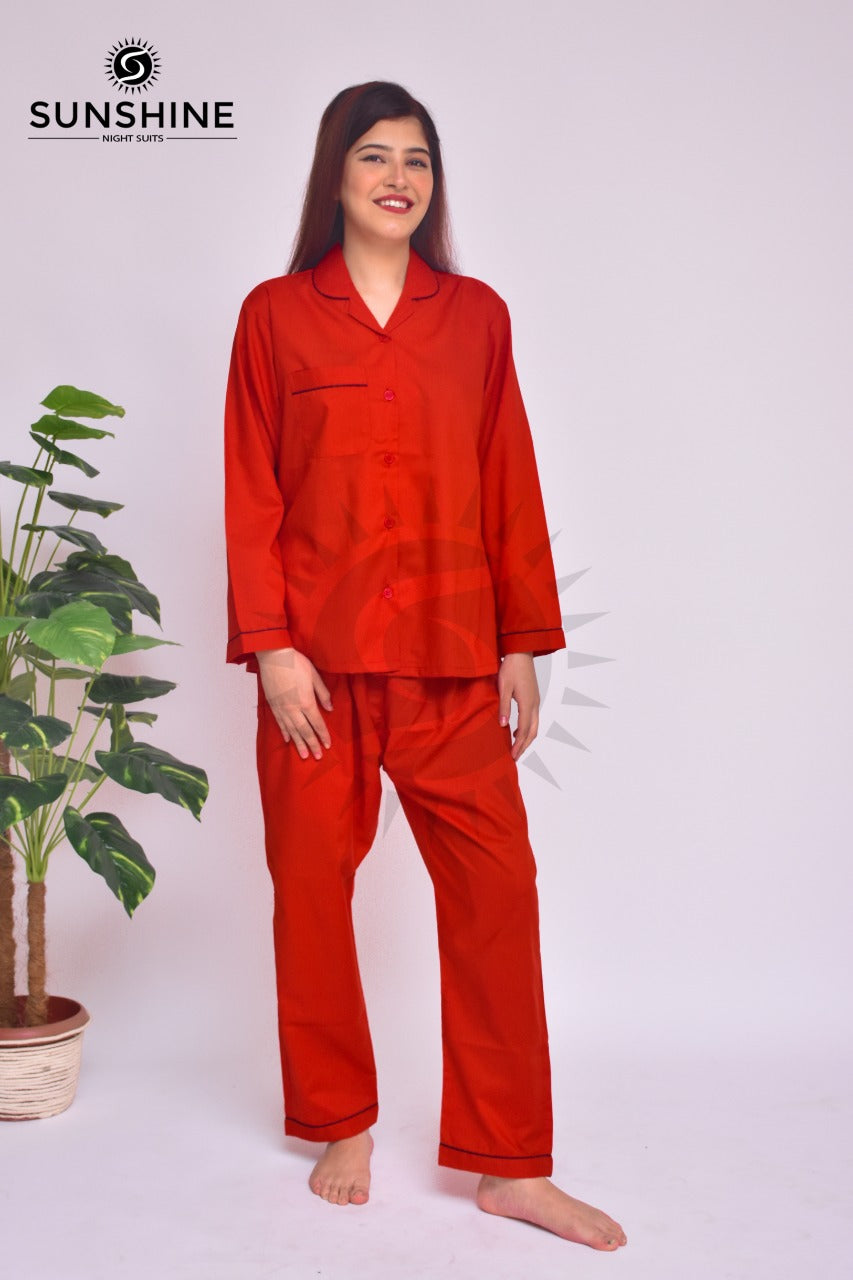 Red Plain Night Dress for Ladies