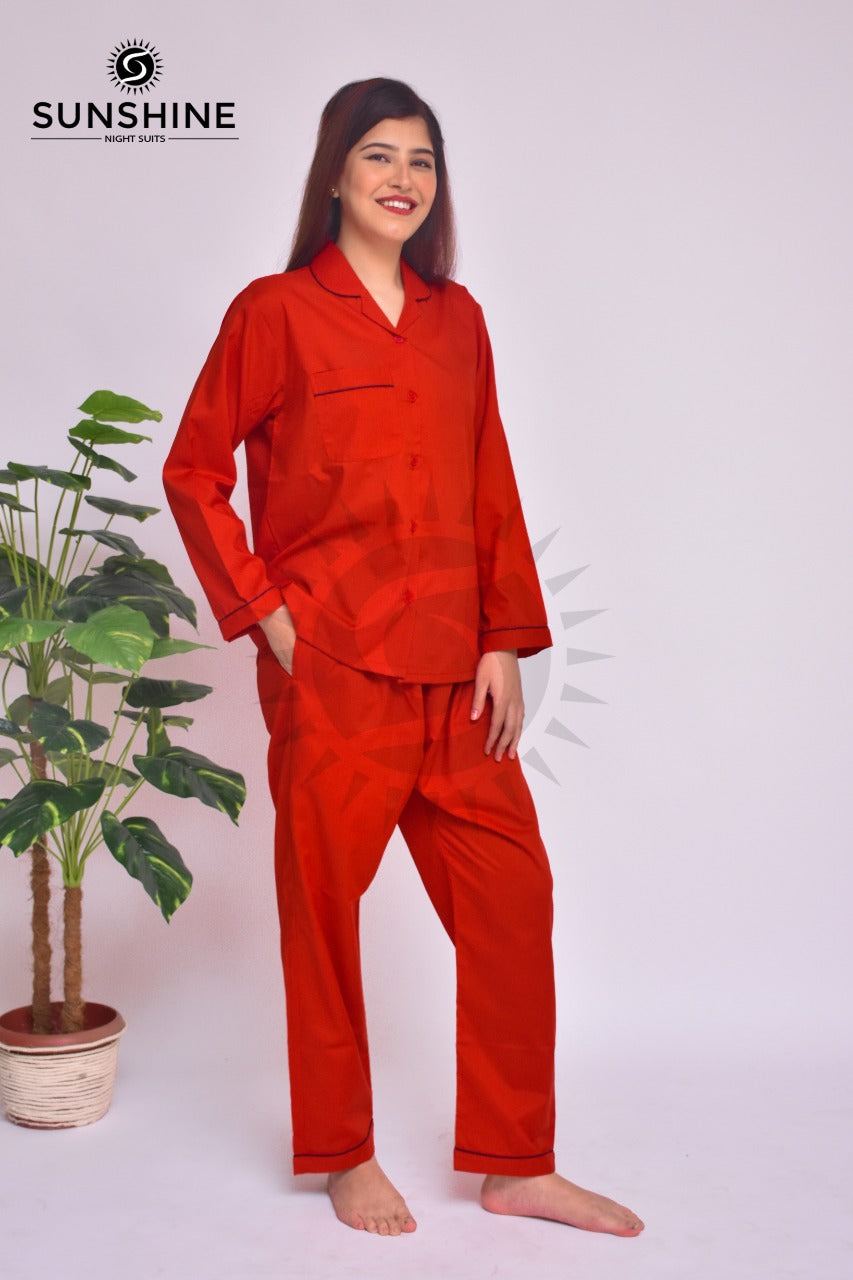 Red Plain Night Dress for Ladies