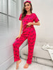 Dark Pink Love Heart Print Half Sleeves Shirt With Printed Trouser (FA-454)